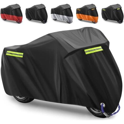 Housse de Protection pour Moto Housse de Moto Couverture Imperméable Housse de Protection pour Moto Exterieur en 210D Oxford Tissu pour Moto,Contre la Pluie -245X105X 125CM (Noir,Bande Réfléc (1/5)