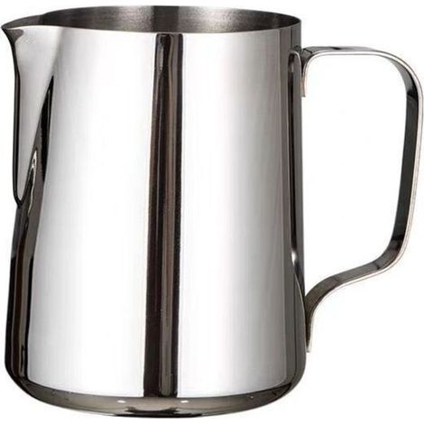 Pichet à mousse de lait, pichet à lait en acier inoxydable 304, pichet à vapeur de 350 ml, pichet à vapeur pour café, cappuccino, barista, carafe à lait avec stylo de décoration, argenté 350ML (1/4)