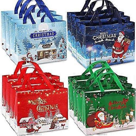 Lot de 12 sacs de Noël réutilisables, sacs cabas avec poignées, parfaits pour les fêtes de fin d'année. (1/2)