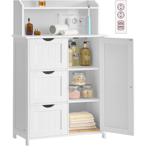Meuble de Salle de Bain, avec Multiprise, 2 Étagères Réglables (1/5)