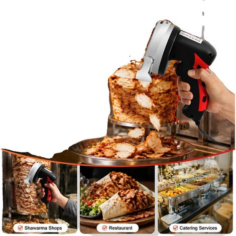 Cortadora de kebab, potencia de 80 W, velocidad de 3000 RPM, voltaje de 220-240 V, grosor de corte de 1 a 8 mm, capacidad de corte de 60 kg/h. (1/5)