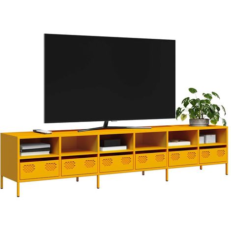 Meuble TV-Banc TV-Meuble Télé jaune moutarde 202x39x43,5 cm acier laminé à froid 571753 (1/5)