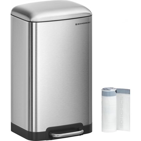 SONGMICS Pattumiera Da Cucina, Cestino Della Spazzatura Da 30L, Pattumiera a Pedale in Acciaio con Coperchio e Secchio Interno, Chiusura Morbida Ammortizzata, Argento LTB01L (1/5)