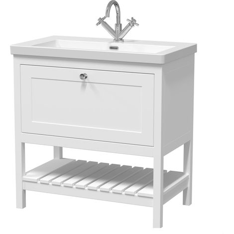 Coppenhall Contemporary 1 Drawer Floor Standing Vanity Unit with Fireclay Basin, Pure White, 800mm (1/4)