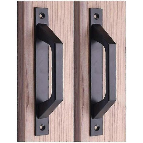 Poignée en bois 175 mm en acier au carbone pour porte coulissante de grange (noire) (1/4)