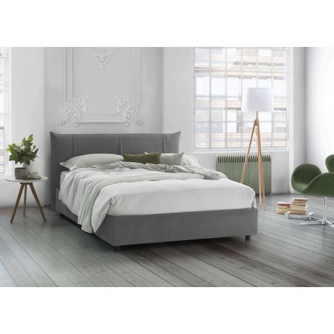 Talamo Italia Lit double Celeste, Lit conteneur avec revêtement en tissu, 100% Made in Italy, Ouverture frontale, convient pour matelas Cm 160x190, Gris, avec emballage renforcé (1/3)