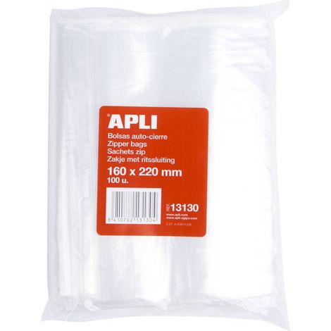 APLI - Confezione di 100 sacchetti di plastica richiudibili 160 x 220 mm (1/2)