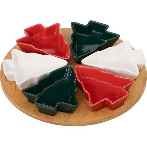 6 bols en forme de sapin, sur un plateau en bambou, Ø 27 cm (1/4)