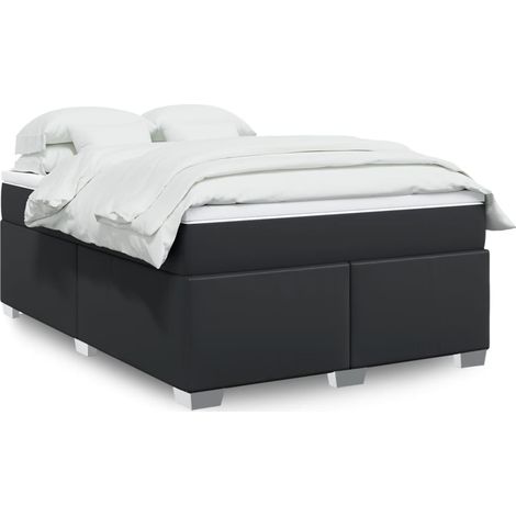 vidaXL Sommier à lattes de lit avec matelas Noir 140x190 cm Similicuir (1/5)