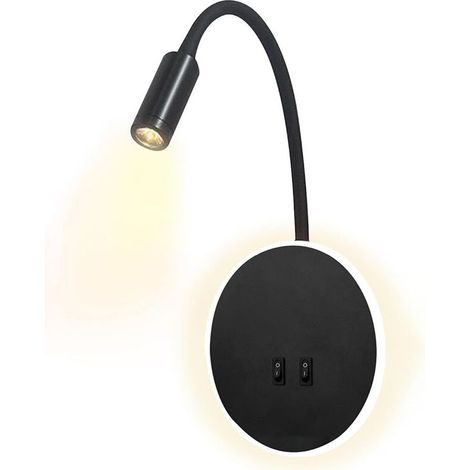 Lampe de chevet LED flexible noire – Applique murale liseuse avec interrupteur – Lumière chaude 3000K – Aluminium haute qualité (1/5)