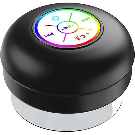 Enceinte Bluetooth étanche avec LED multicolores et ventouse pour salle de bain et extérieur (noire) (1/5)