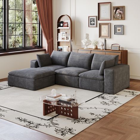 Sofá modular Cloud de tejido efecto pana 260 cm gris oscuro OKWISH (1/5)