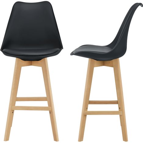 Set 2 sgabelli bar seduta con schienale e poggiapiedi imbottito 105 cm nero 030002781