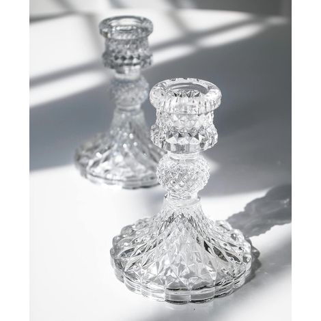 Set di 2 portacandele conici in vetro trasparente alti 4" per candele da 0,8" di diametro, portacandele decorativo in cristallo per tavolo da matrimonio, sala da pranzo, festa