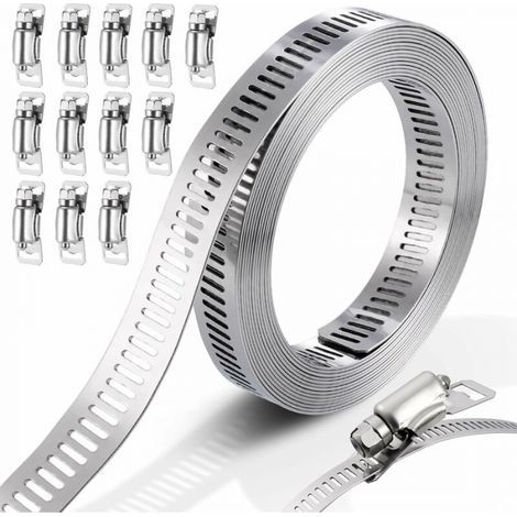 Cyslmuk – Collier de serrage en acier inoxydable 304 – Longueur 3 mètres – 12 têtes incluses – Résistant à la corrosion et aux fuites (1/5)