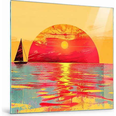 Lupia Quadro su Vetro mare 30x30 cm GLASS TRAMONTI POP BARCA da Parete (1/4)