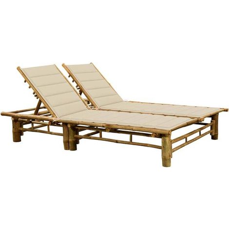 Chaise Longue en Bambou pour Deux Personnes avec Coussins, Fauteuil Inclinable de Jardin (1/5)
