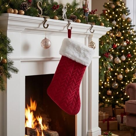 Chevron Fur Trimmed Christmas Stocking (1/2)