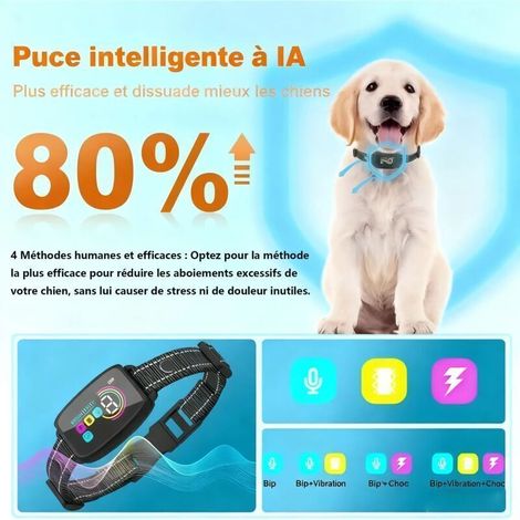 2 PCS Colliers Anti Aboiement Chiens Réglables,Collier Intelligent Détection Fréquence D'aboiement,8 Niveaux d'intensité pour Chiens