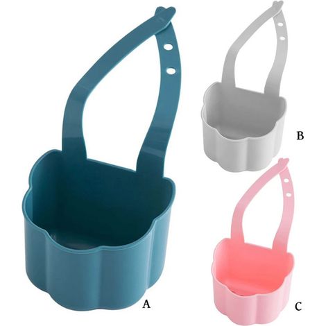 Support de vidange d'éponge de cuisine en caoutchouc PP étagère à savon de toilette organisateur étagère de rangement en éponge panier outils de lavage monté sur robinet 3 pièces 【vert + rose + gris】- (1/3)