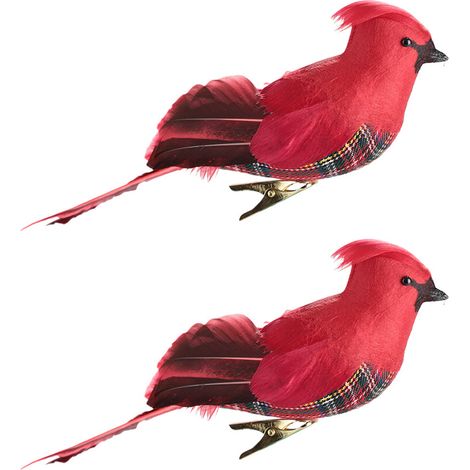 Décoration Noël 2pcs Oiseau Paradis Plumes Rouges Artificielles Ornements Extérieur Intérieur Jardin Cour HN-TF22207 (1/5)