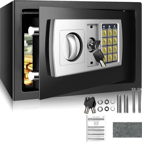 Coffre-fort domestique ignifuge et étanche avec serrure à clé, coffre-fort portable de 8,5 litres, peut stocker de l'argent, des médicaments et des bijoux, noir, taille: 30 de large x 20 de profondeur
