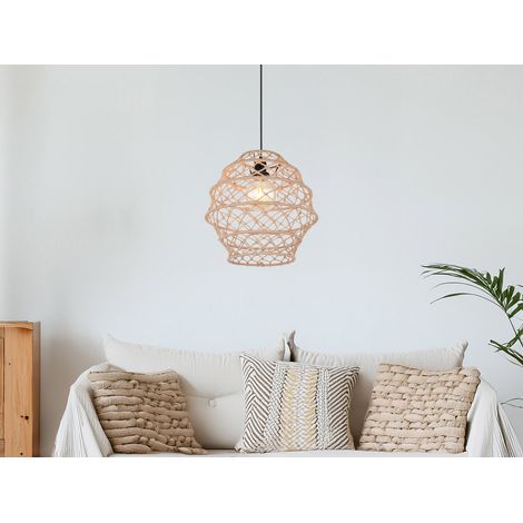 Boho LED Pendelleuchte mit Lampenschirm geflochten aus Hanfseil, Ø 38cm (1/5)