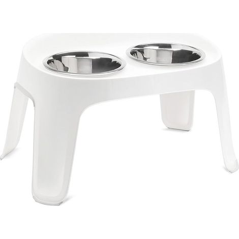 Gamelle double en acier inoxydable pour chiens et chats et support en plastique avec pieds antidérapants (1/2)