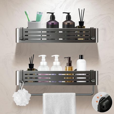 Lot de 2 Étagère Douche, Aluminium Inoxydable, Porte-Serviettes, 10 kg, Organisateur Salle de Bain (1/5)