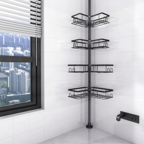 Minkurow – Étagère de douche télescopique 4 paniers réglables – Fixation sans perçage – Hauteur ajustable 63-290 cm – Design antidérapant (1/5)