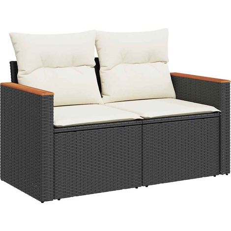 Maison Exclusive - Divano da Giardino con Cuscini a 2 Posti Nero in Polyrattan