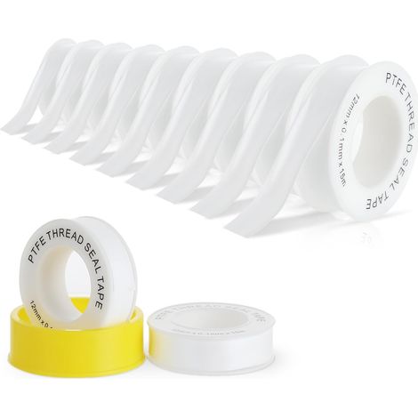 Set de 9 rubans étanchéité plomberie en PTFE 12mm x 15m, ruban d'étanchéité pour filetage, étanche pour tuyaux, vannes et pommes de douche, fil d'étanchéité pour filetage, anti-fuite. (1/5)