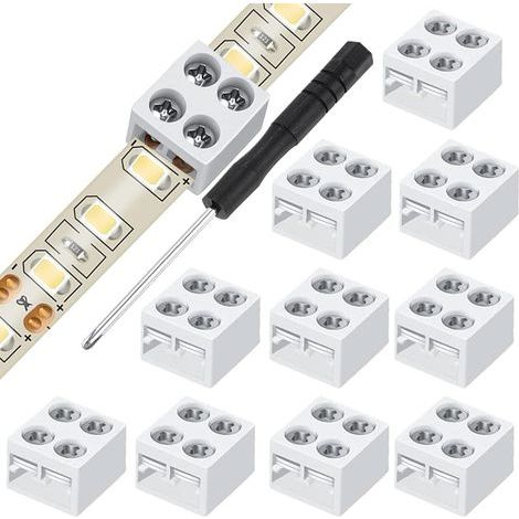 10Pièces connecteur ruban led 2 broches 8mm, avec tournevis pour éclairage de bande LED 5-24 V (Blanc) (1/5)