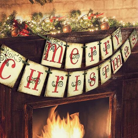 Bannière Joyeux Noël - Décorations de Noël vintage pour la maison, le bureau, les fêtes, la cheminée ou la ferme (1/5)