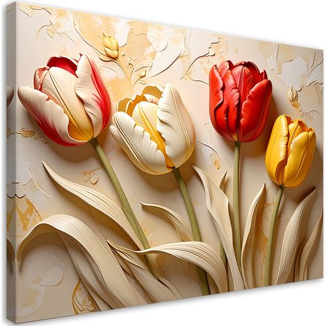 Quadro su tela, Tulipani rossi e gialli in 3D - 30x20 (1/2)