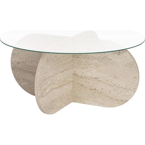 Table basse ronde effet Travertin et verre Ø75 cm - Eolia