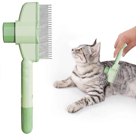 Brosse de toilettage pour chat avec dents métalliques longues et courtes, verte (1/5)