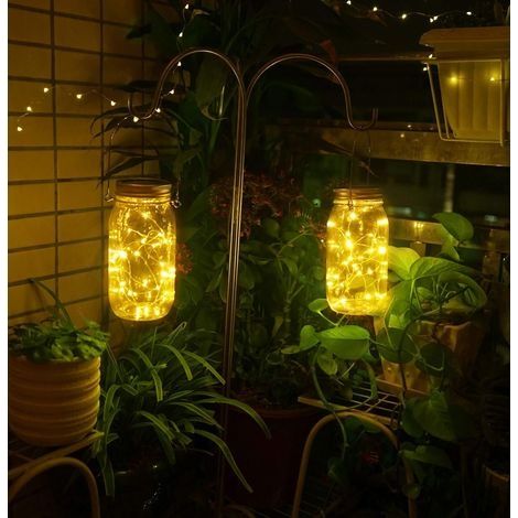 Solar-Lichterkette, 2 Sets IP65 wasserdichte 30-LED-Hängelaternen mit Griffen, wiederaufladbarer Akku für Außendekoration, Garten, Baum, Haus (Warmweiß) (1/4)