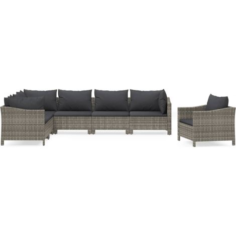 Mobili da giardino mobili da esterno Set di mobili da 7 pezzi con cuscini grigi in resina intrecciata 020017210