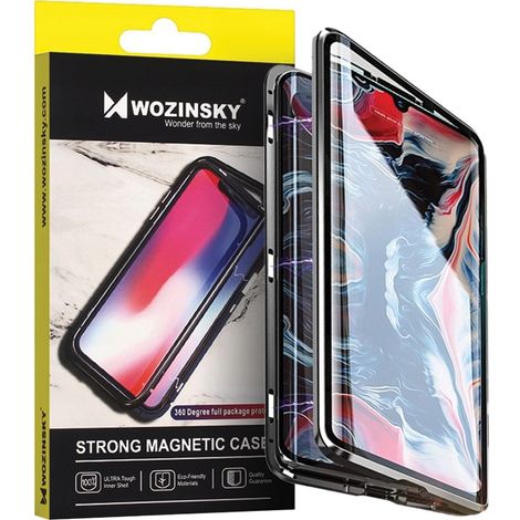 Custodia magnetica completa Wozinsky 360, cover magnetica anteriore e posteriore con vetro integrato per Samsung Galaxy A72 4G, nera e trasparente (1/5)