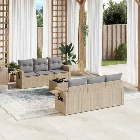 Set sofás de jardín 7 piezas y cojines ratán sintético beige vidaXL (1/3)