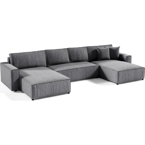 U-Sofa 5-sitzig umbaubar Truhe Isaac Cord Grau