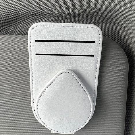 2 pièces Support de lunettes de voiture magnétique en simili cuir haut de gamme, attache de lunettes de soleil universelle résistante aux rayures avec support de carte, blanc