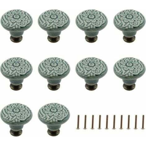 Set di 10 pomelli decorativi in ceramica (verdi) per cassetti, armadi, comò, mensole, maniglie, mobili, strumento di montaggio decorativo con viti di fissaggio.