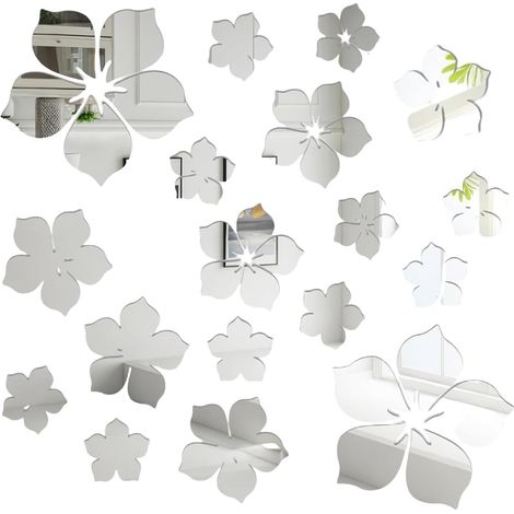 Autocollants Muraux Floraux en Cristal 3D,Amovible Miroir Stickers Muraux pour carreaux de miroir décalcomanies pour chambre à coucher salle de bains décoration (1/5)