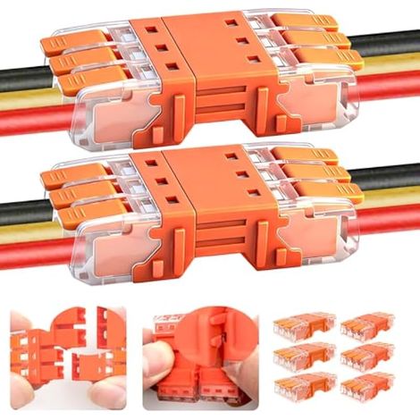 Bornier 3 voies, borniers empilables, connecteurs rapides avec connecteurs mâles et femelles, 24 A, 450 V, 6 jeux (1/5)