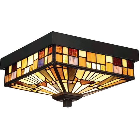 Elstead Inglenook Outdoor - Plafonnier extérieur à 2 ampoules Tiffany - Fini bronze, E27 (1/5)