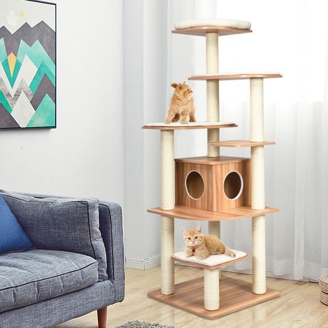 Arbre à chat, Maison à chat Géant 175 cm, Plateformes et Colonnes Sisal Griffoir CW3747 Maison Chic (1/3)