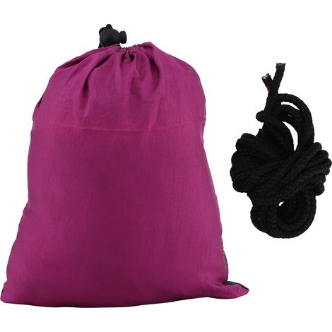 Hamac double portable de voyage camping lit suspendu avec sangles d'arbre (Violet + Vert foncé) (1/5)
