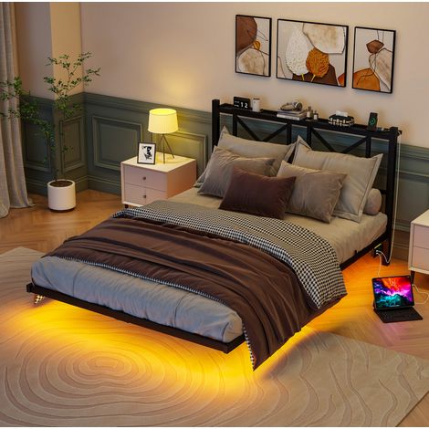 lit adulte double LED recharge 140x200 metal noir OKMYHOME (1/5)